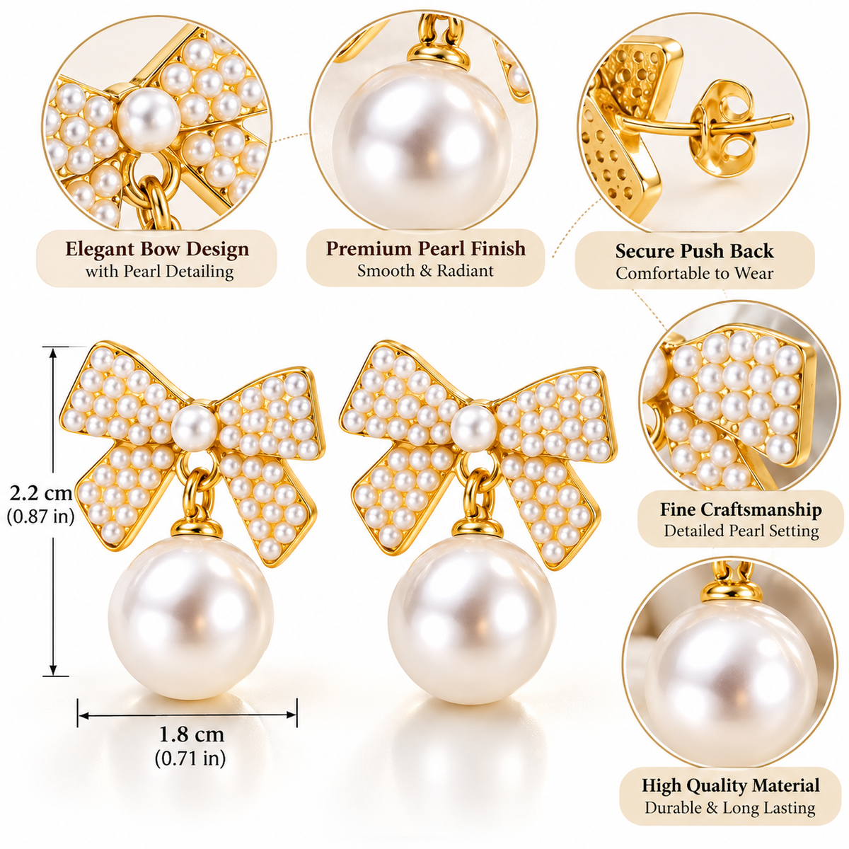 18K Gold-Plated Pearl Bow Drop Earrings