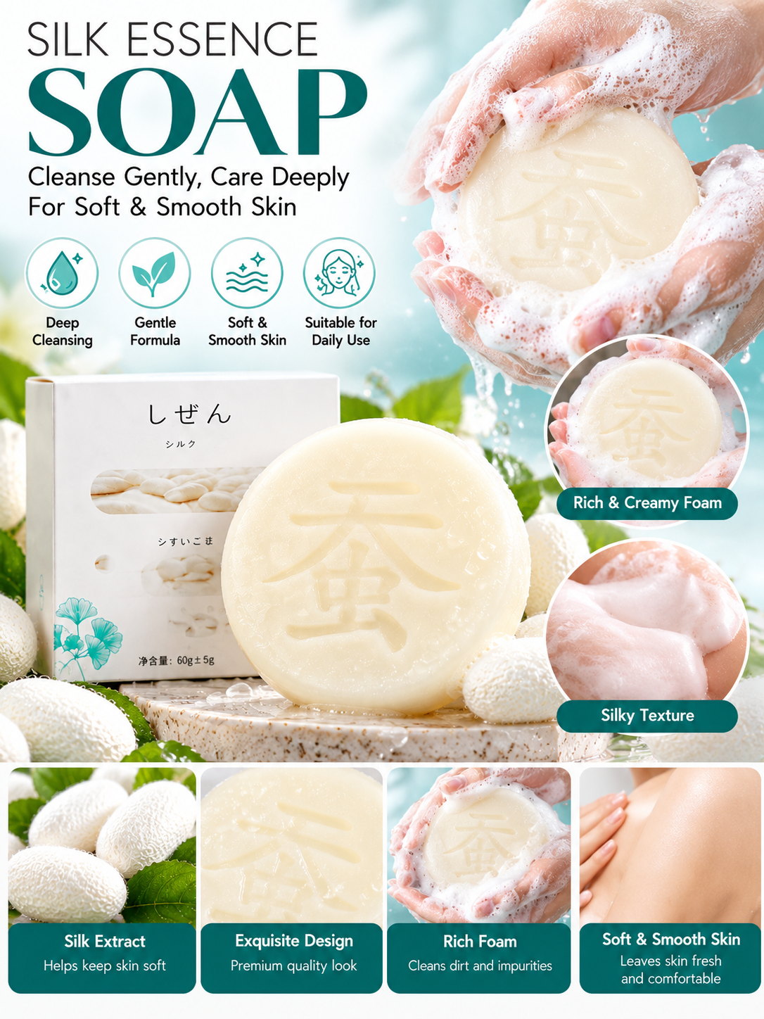 Goat Milk Silk-Style Cleansing Soap Bar – 60g