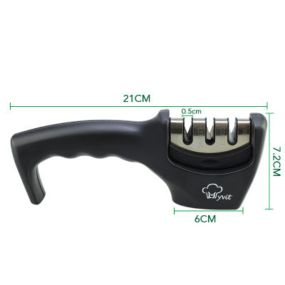 3-stage kitchen knife sharpener with product dimensions shown