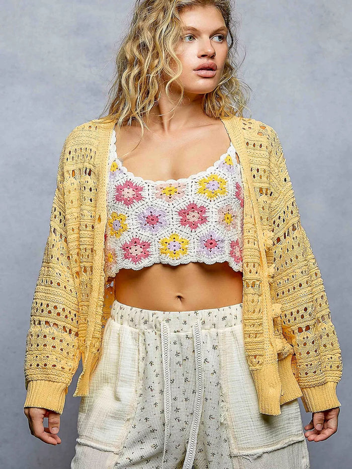 Buttercup Open-Knit Crochet Cardigan for Women