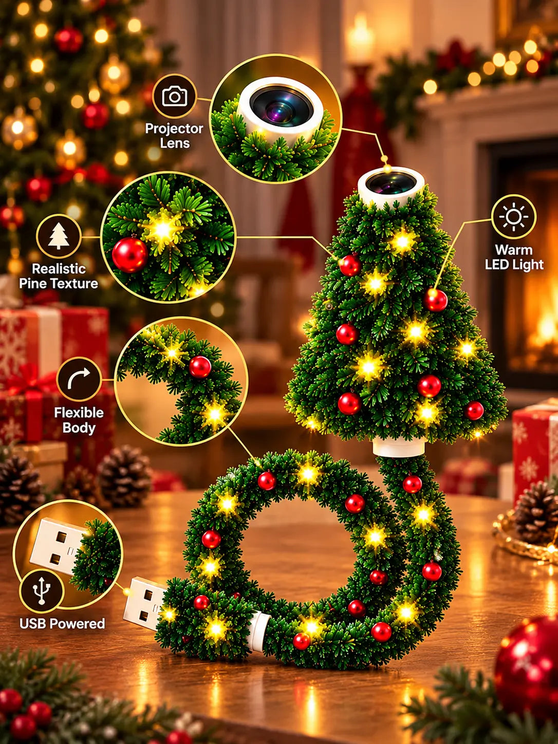 Christmas ceiling projector showcasing multiple holiday designs including Santa, snowflakes, reindeer, snowmen and festive bells.