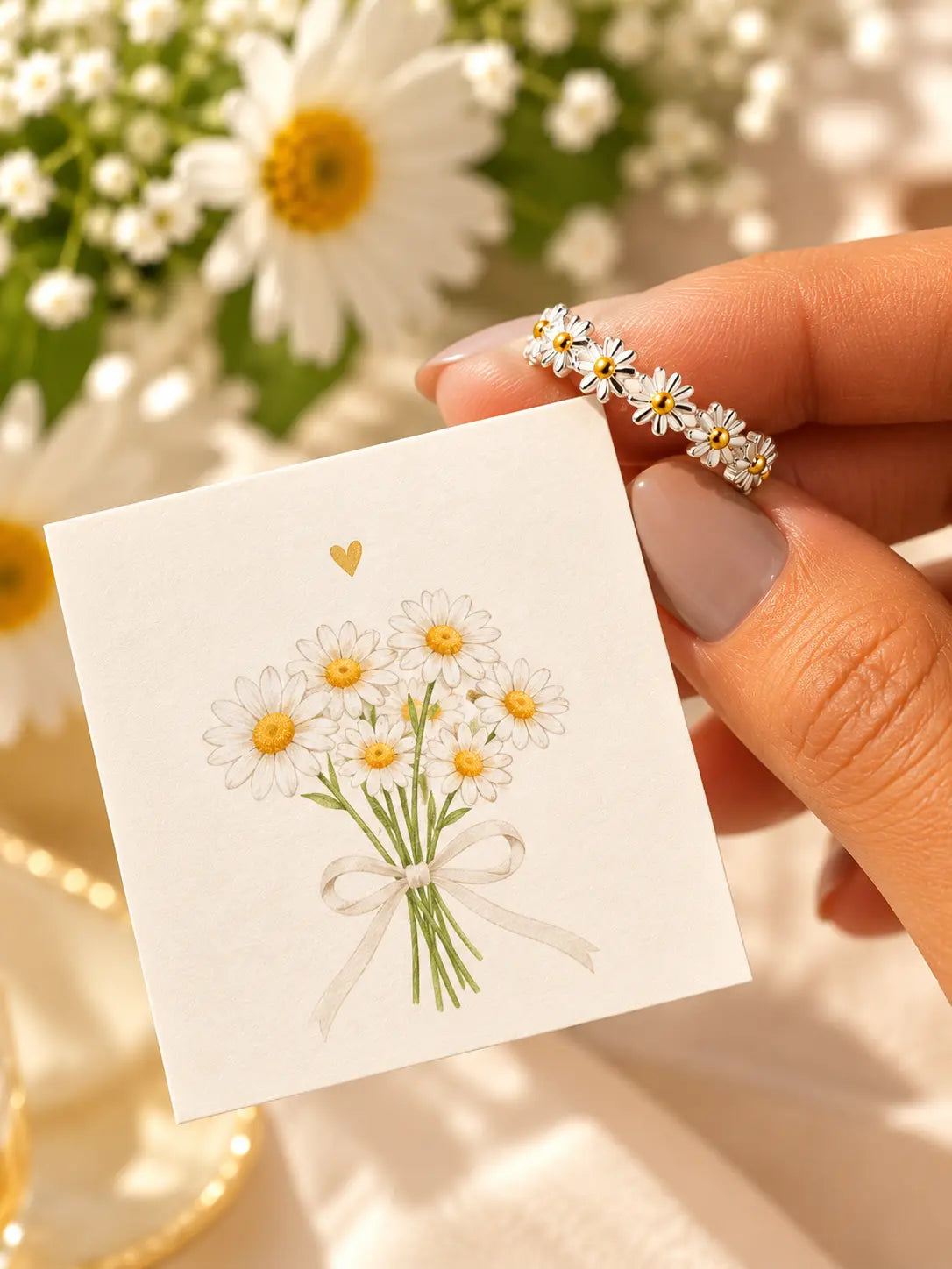 18K Gold-Plated 925 Sterling Silver Daisy Flower Ring