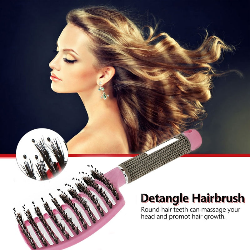Detangling hair brush with bristle and nylon teeth for scalp massage and everyday hair care