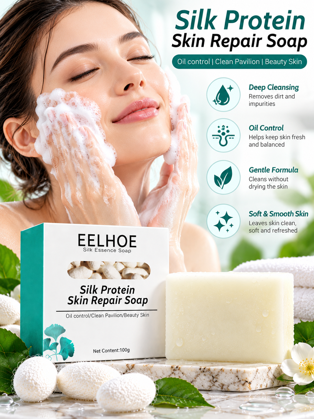 EELHOE Silk Protein Cleansing Soap Bar