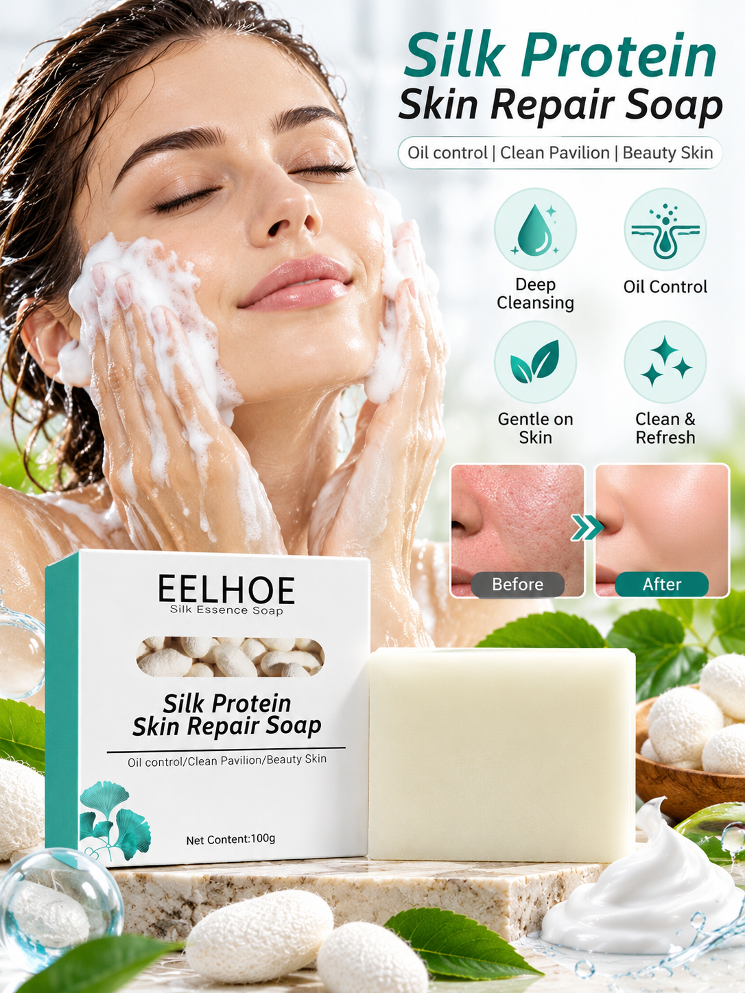 EELHOE Silk Protein Cleansing Soap Bar