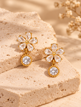 18K Gold-Plated Zircon Flower Drop Earrings