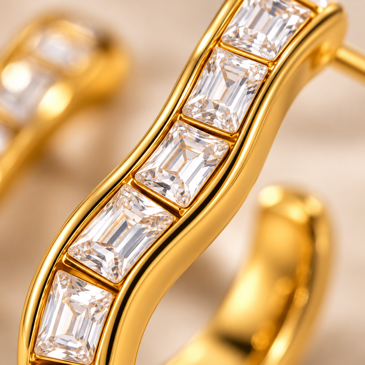 18K Gold-Plated Wavy Zircon Hoop Earrings