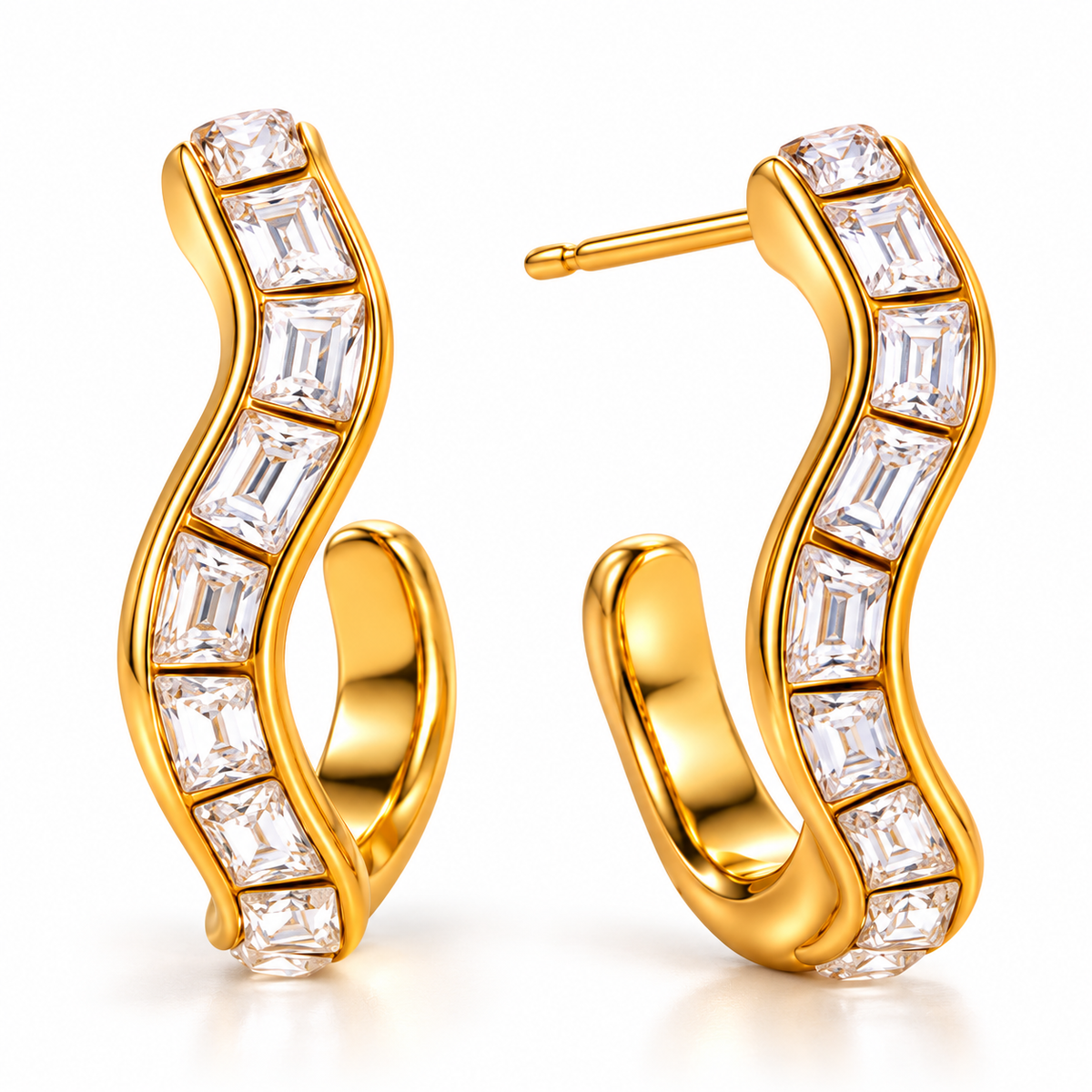 18K Gold-Plated Wavy Zircon Hoop Earrings