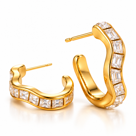 18K Gold-Plated Wavy Zircon Hoop Earrings