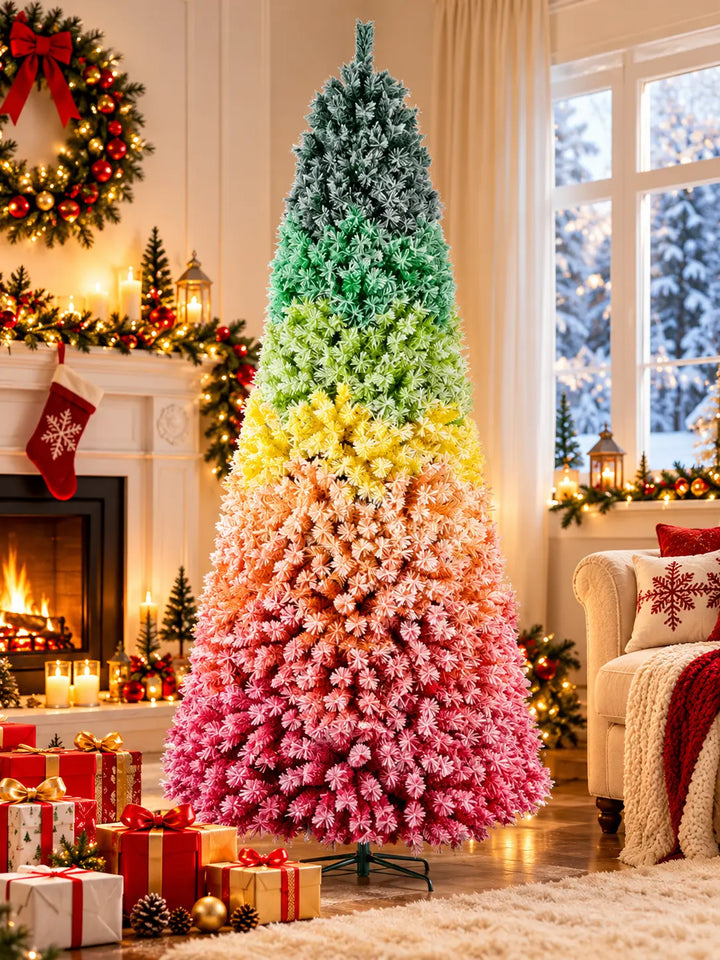 Rainbow Gradient Artificial Christmas Tree – Unlit Hinged PVC Design