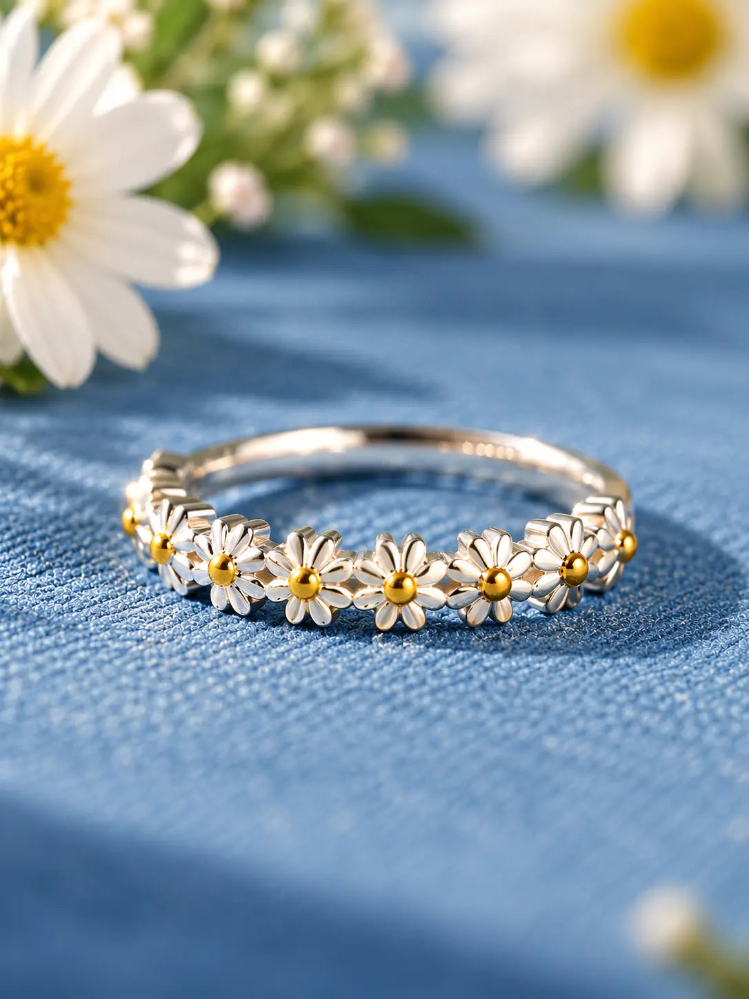 18K Gold-Plated 925 Sterling Silver Daisy Flower Ring