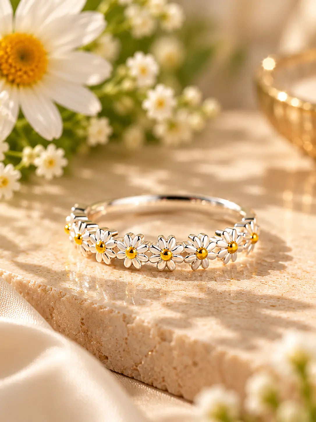 18K Gold-Plated 925 Sterling Silver Daisy Flower Ring