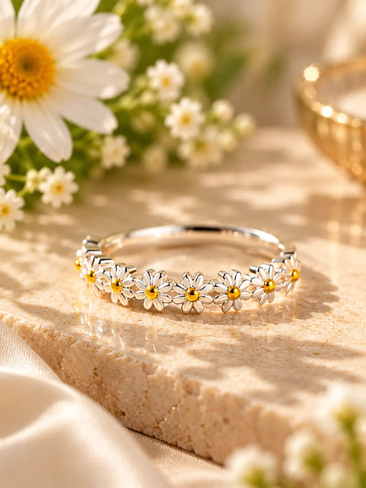 18K Gold-Plated 925 Sterling Silver Daisy Flower Ring