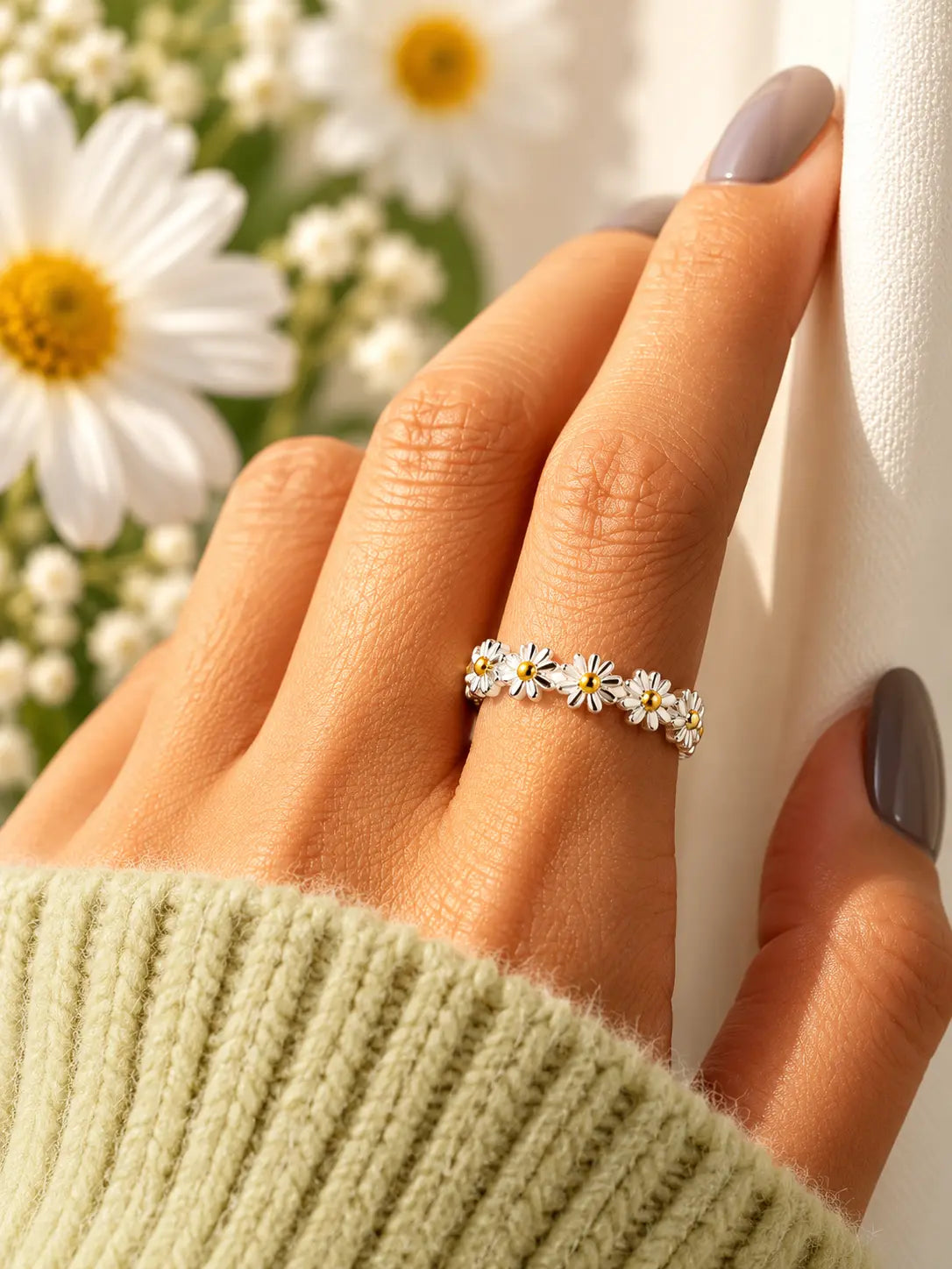 18K Gold-Plated 925 Sterling Silver Daisy Flower Ring