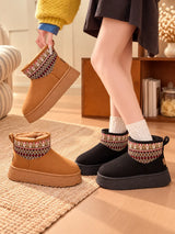 Women's Round Toe Platform Ankle Boots with Patterned Knit Cuff