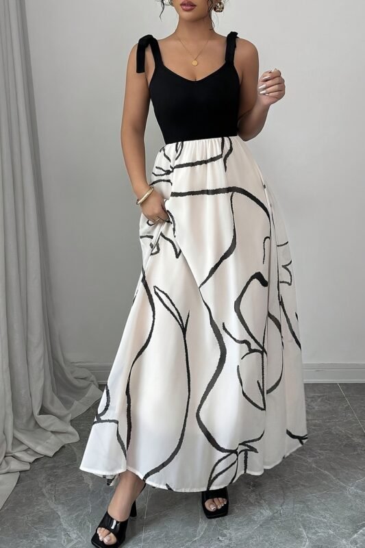 Tie Shoulder V-Neck Maxi Dress - Front view on mannequin