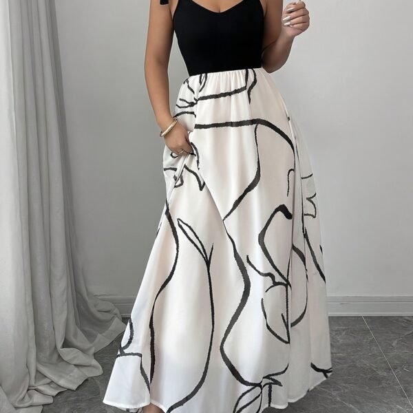 Tie Shoulder V-Neck Maxi Dress - Front view on mannequin