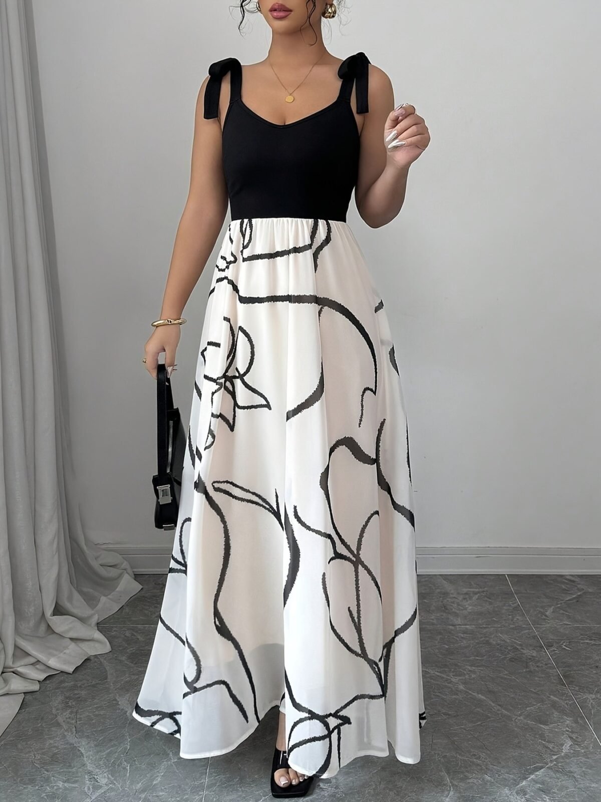 Tie Shoulder V-Neck Maxi Dress styled for a casual summer day, comfortable and chic