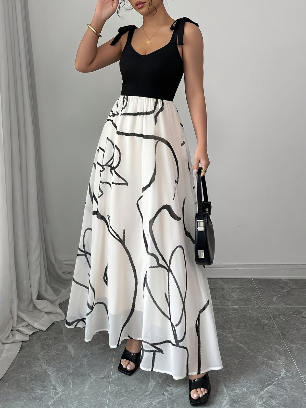 Tie Shoulder V-Neck Maxi Dress styled for a casual summer day, comfortable and chic