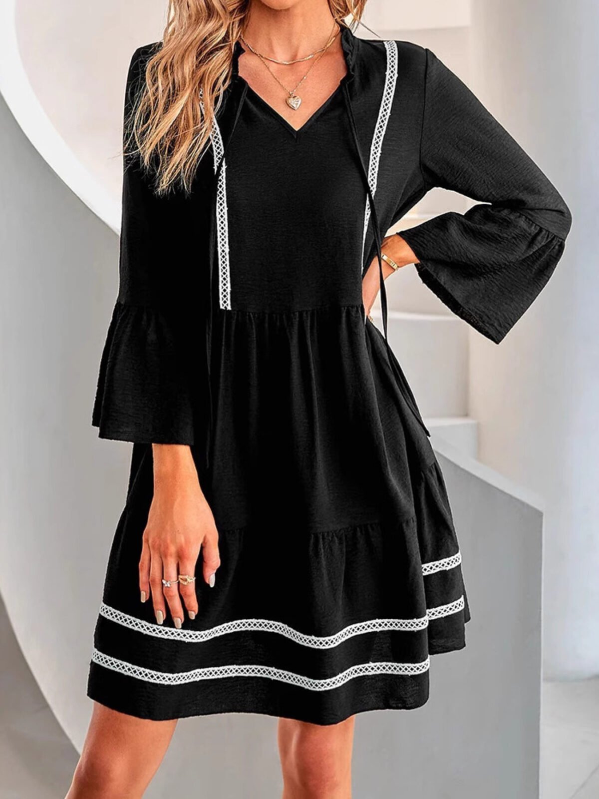 Black Long Sleeve Mini Dress - Image 3