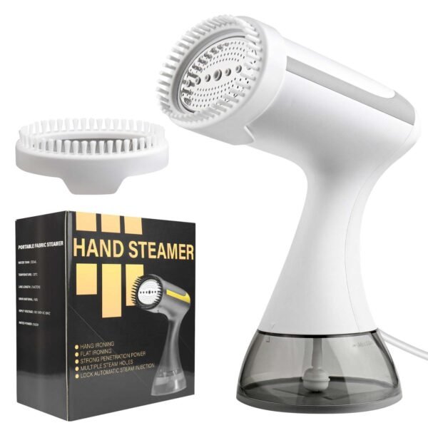 Close-up of the SteamPro Go steamer nozzle releasing powerful steam