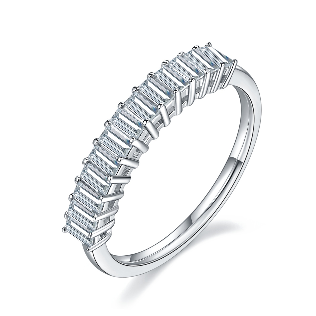 The Aria Stacking Ring - Front View The Aria Moissanite Stacking Ring in S925 Platinum Plated Silver