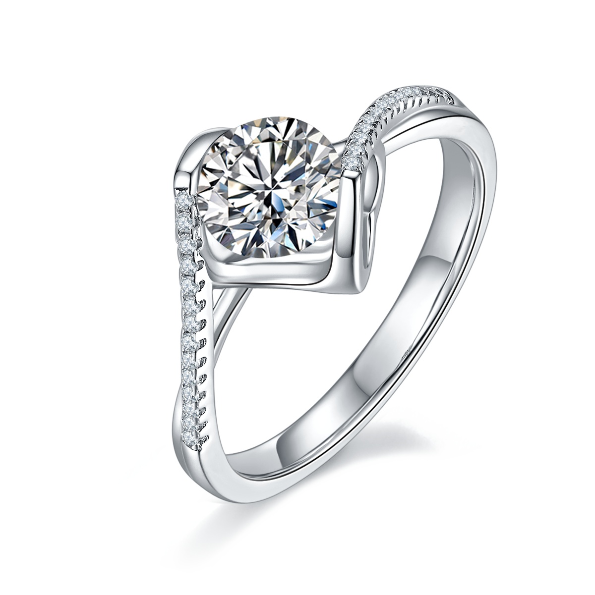 Aura of Forever 1-carat round brilliant cut Moissanite ring in S925 silver, luxury Valentine's Day gift for her.