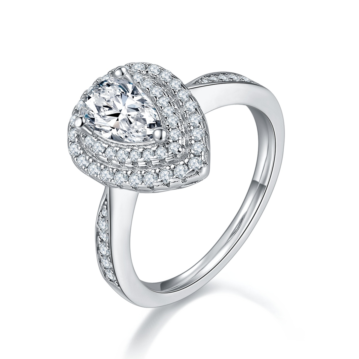pear-shaped-moissanite-halo-ring-gufumart Gufumart Pear Shaped Moissanite Ring Front View