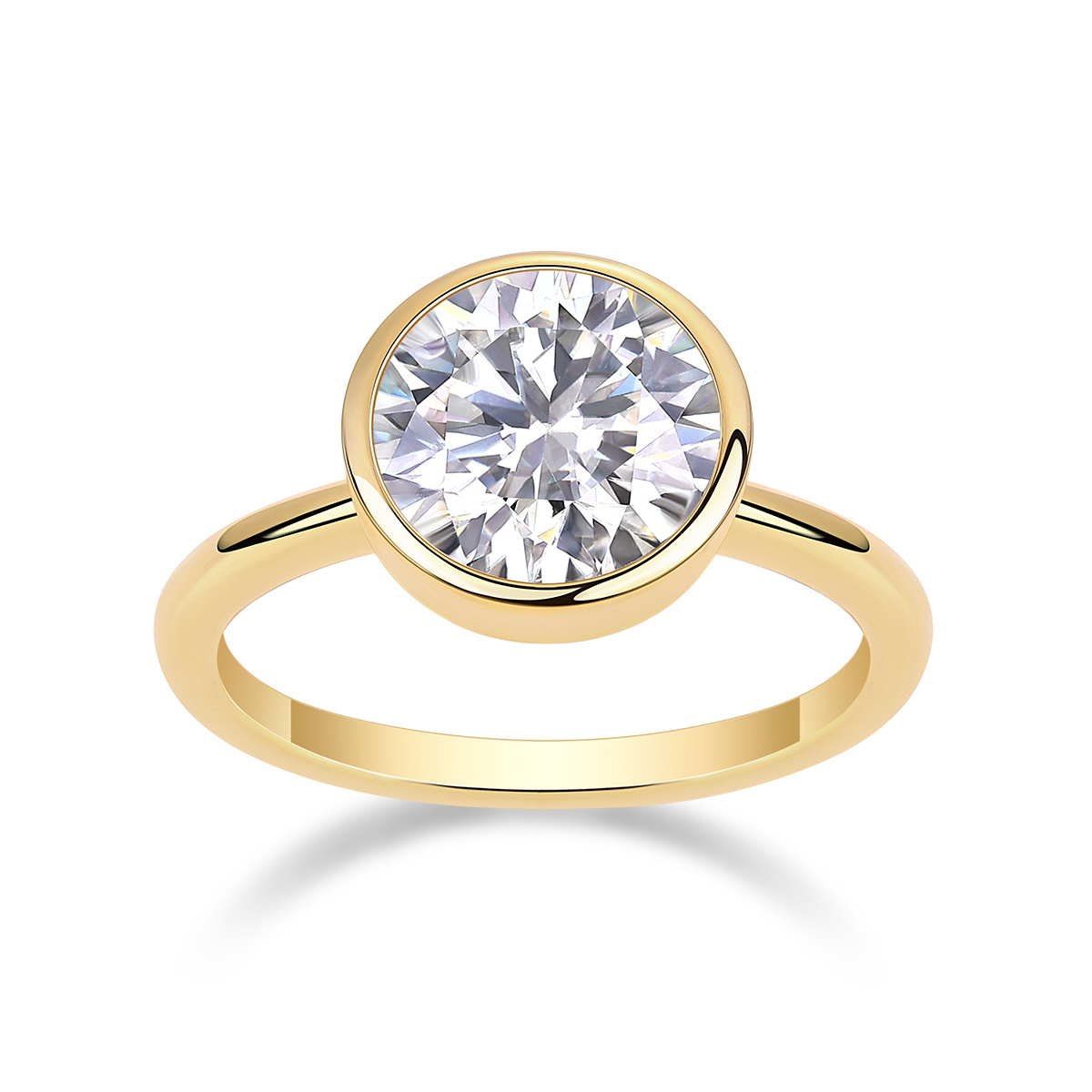 3 Carat Round Bezel Set Moissanite Ring Gold Plated Gufumart