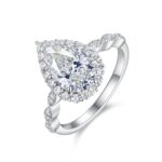 7x11mm Pear shaped moissanite diamond ring on platinum plated S925 silver band - Gufumart Luxury Collection